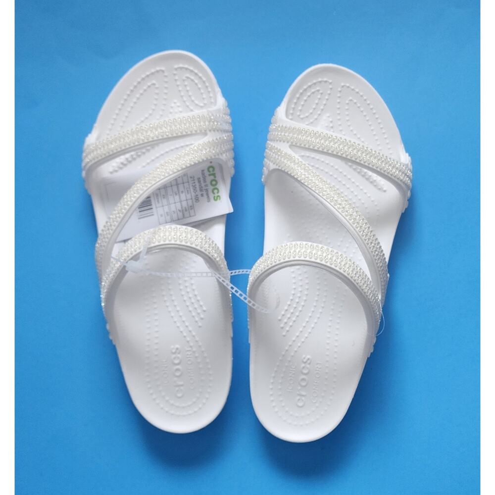NWT Crocs Womens Kadee II Jewels Sandals Size 9 White Diamante Embellishments. - Picture 3 of 7